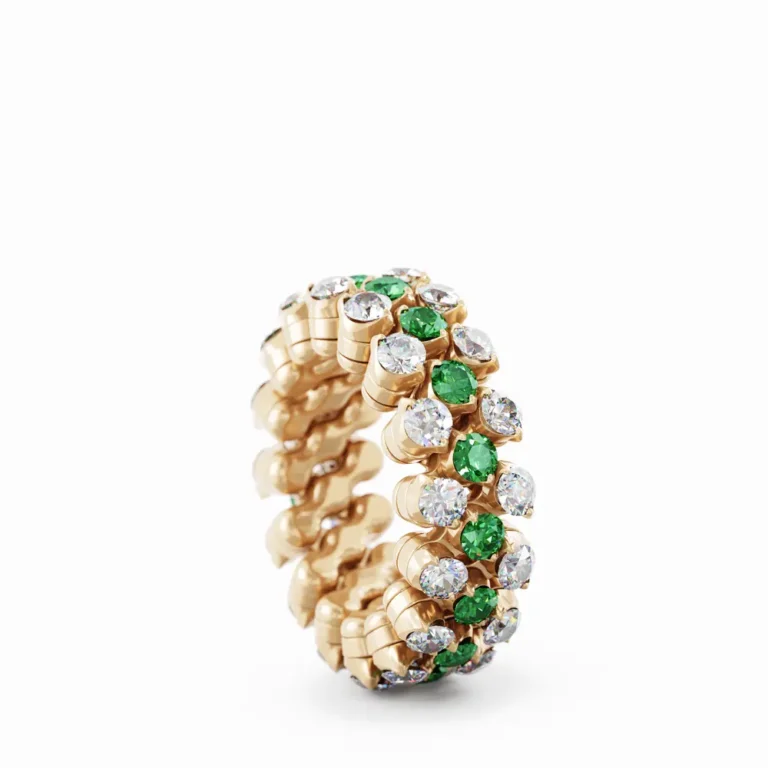 schmuck atelier Meinck-serafino consoli-flexibler Ring-diamantbesetzer Memoire-Ring-gold_Farbedelsteine