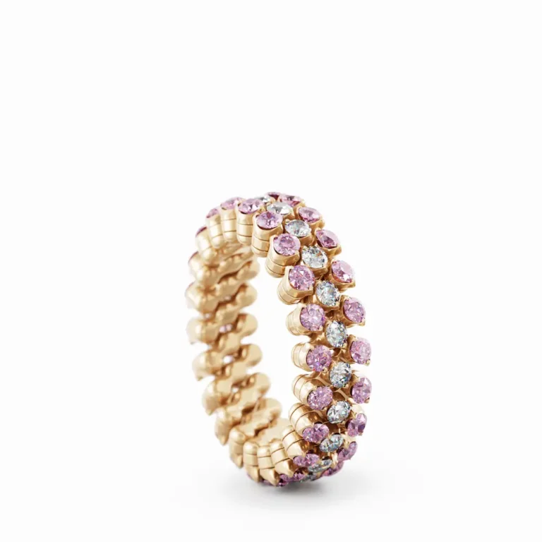 schmuck atelier Meinck-serafino consoli-flexibler Ring-diamantbesetzer Memoire-Ring-gold_Farbedelstein